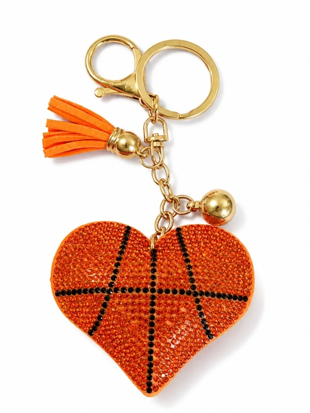 Rhinestone Basketball Heart Keyring Bag Charm